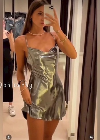 Zara Metalik Kokteyl Elbise - Görsel 2