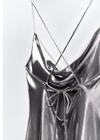 Zara Metalik Kokteyl Elbise - Görsel 4