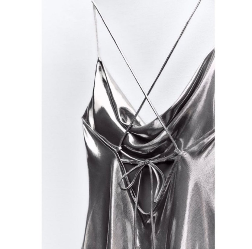 Zara Metalik Kokteyl Elbise - Görsel 4