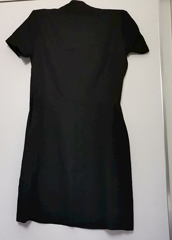 Düğmeli Siyah V Yaka Kadın elbise - Görsel 5