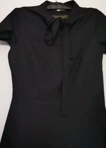 Düğmeli Siyah V Yaka Kadın elbise - Görsel 3