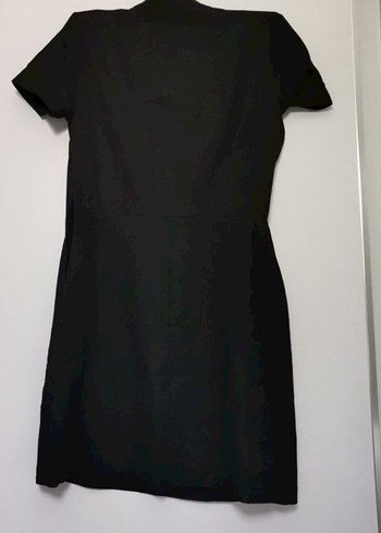 Düğmeli Siyah V Yaka Kadın elbise - Görsel 2