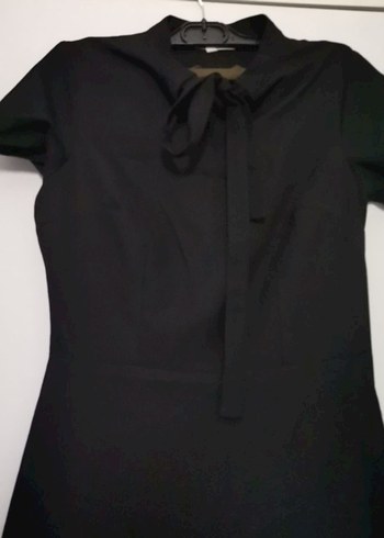 Düğmeli Siyah V Yaka Kadın elbise - Görsel 4