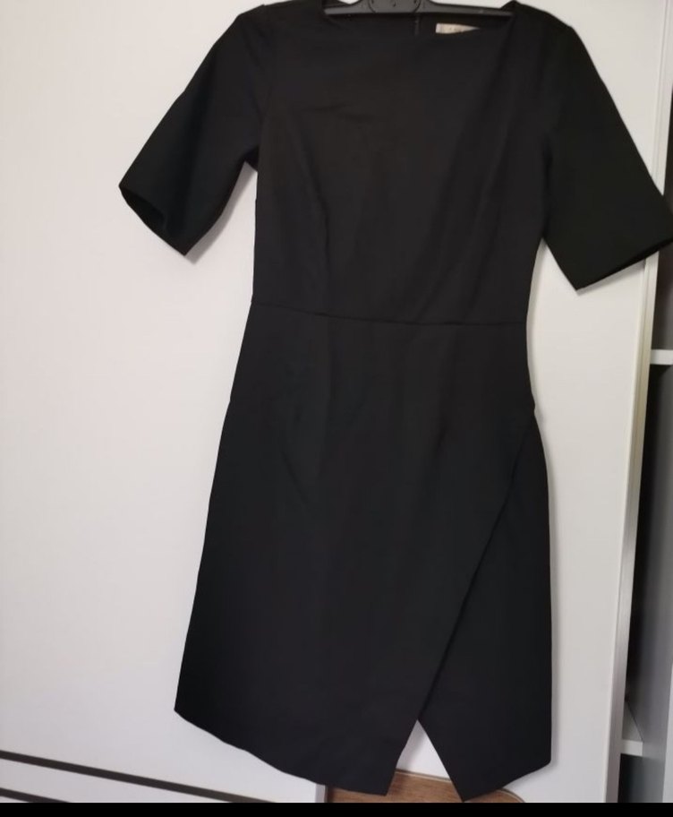 V Yaka Siyah Midi Ofis Elbisesi - Görsel 2