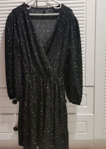 Siyah Pilili V Yaka Kadın elbise - Görsel 4