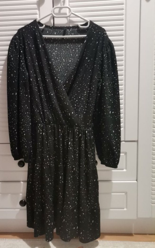 Siyah Pilili V Yaka Kadın elbise - Görsel 4