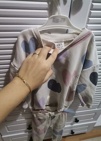 Beyaz, Kalp Desenli Kız Eşofman Takımı - Görsel 3