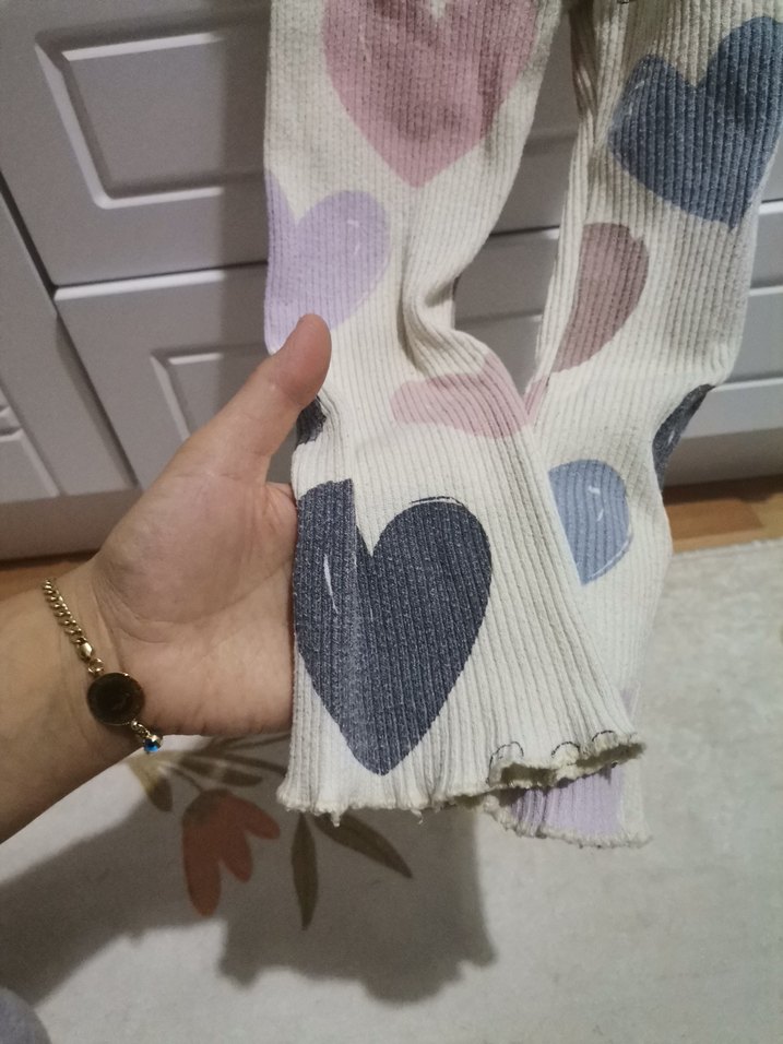 Beyaz, Kalp Desenli Kız Eşofman Takımı - Görsel 4