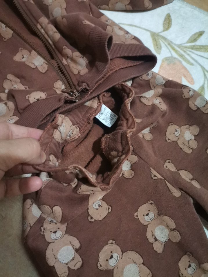 Kapüşonlu, fermuarlı kahverengi kız pijama takımı - Görsel 4