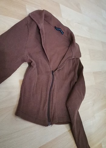 Kahverengi Fermuarlı Kadın crop - Görsel 3