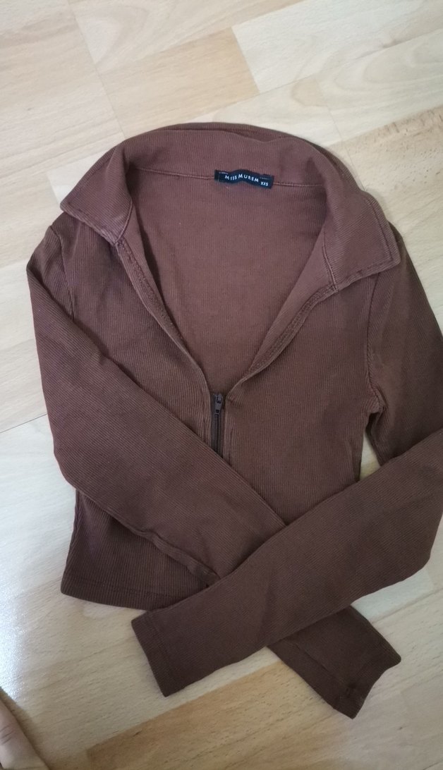 Kahverengi Fermuarlı Kadın crop - Görsel 2