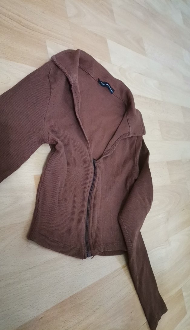 Kahverengi Fermuarlı Kadın crop - Görsel 3