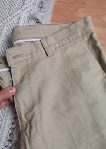 Erkek Bej Keten Kemerli Pantolon 50beden - Görsel 5