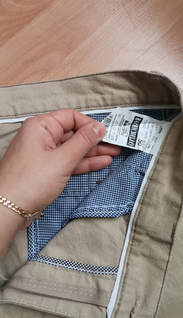 Erkek Bej Keten Kemerli Pantolon 50beden - Görsel 3