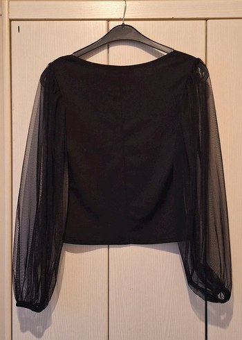 Siyah V Yaka Tül Kollu Gotik Bluz - Görsel 2