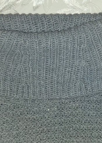 Gri Örgü Dökümlü Boğazlı Kadın Kazak - Görsel 8