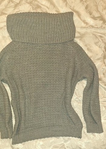 Gri Örgü Dökümlü Boğazlı Kadın Kazak - Görsel 2