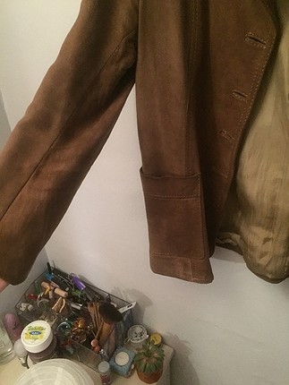 xs Beden kahverengi Renk Gerçek Süet Deri Vintage Ceket
