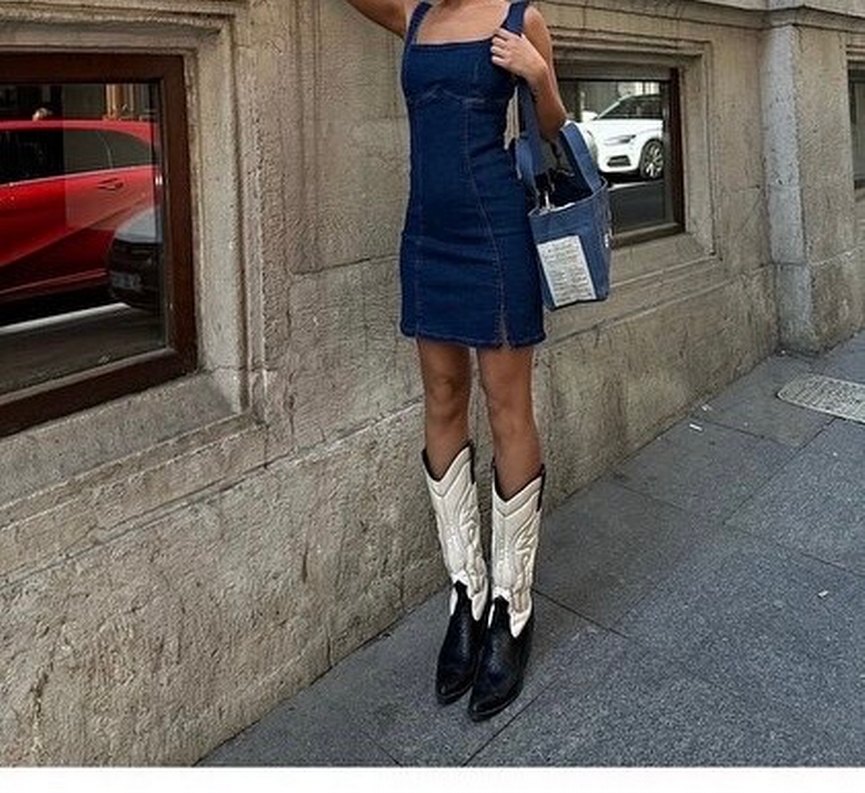 Mavi Denim Midi Elbise, Yüksek Yaka, Uzun Kollu - Görsel 2