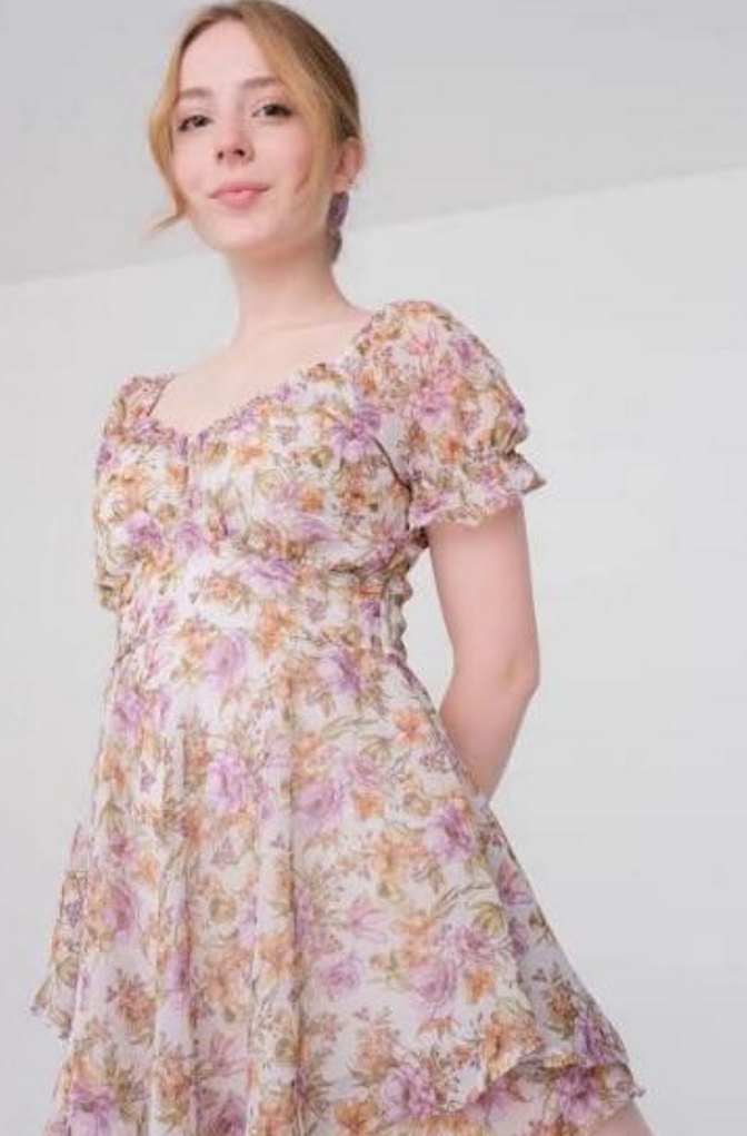 Bohem V Yaka Midi Elbise - Görsel 2