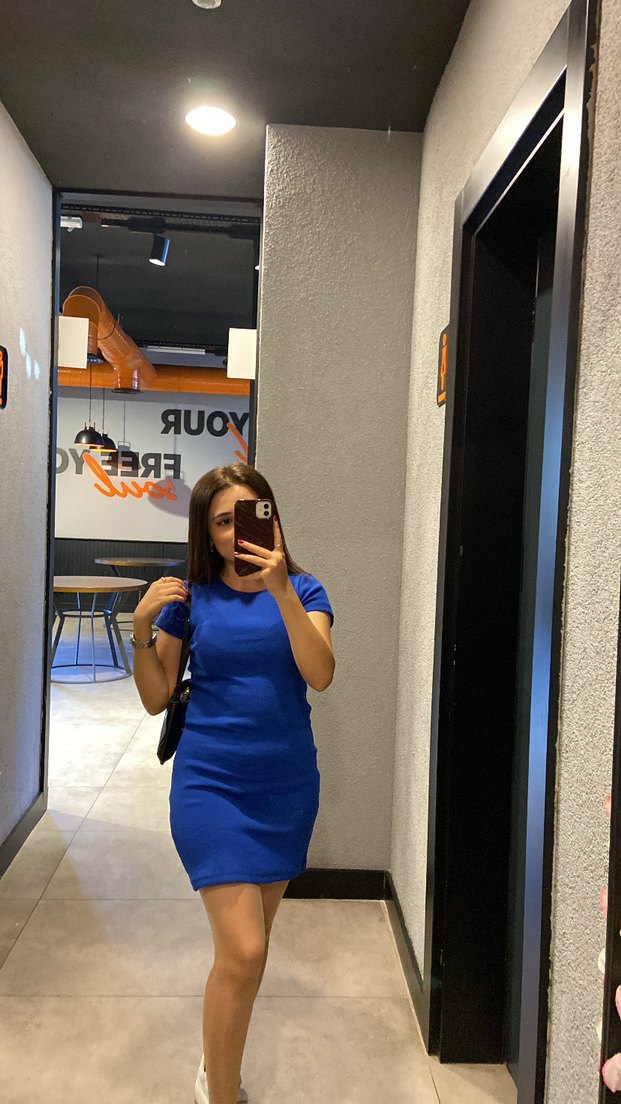 Mavi Kısa Kollu Mini Denim Elbise - Görsel 2