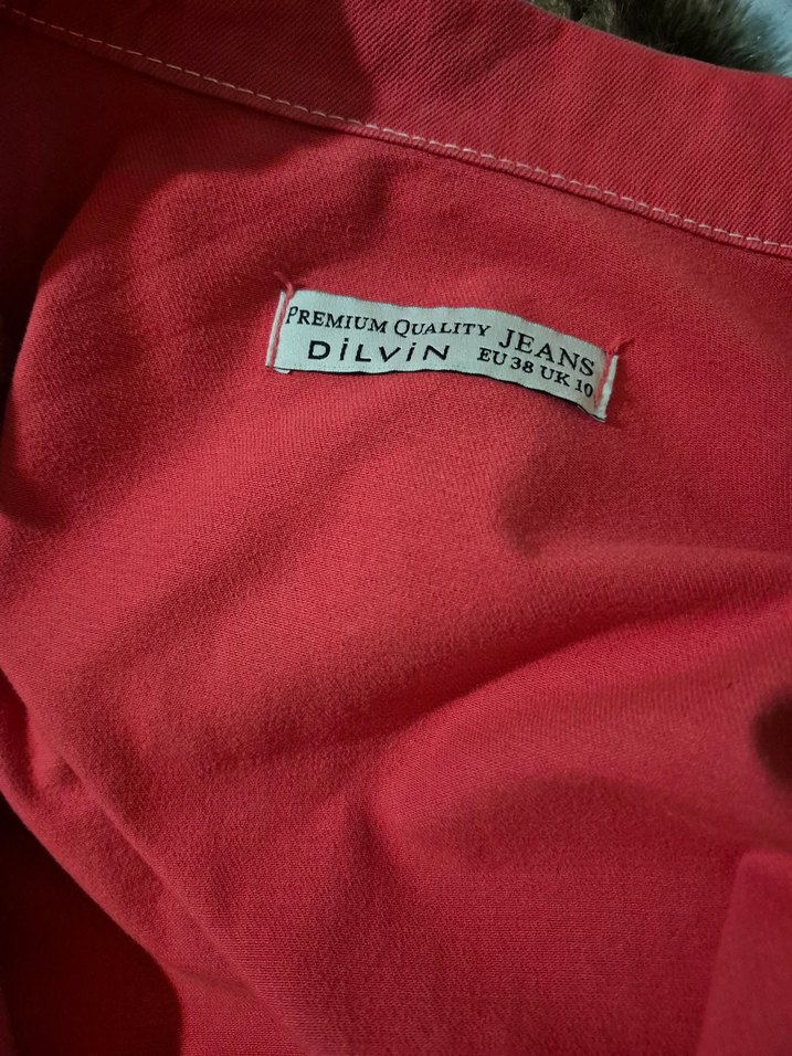 Düğmeli Kırmızı Kadın Denim Ceket - Görsel 5
