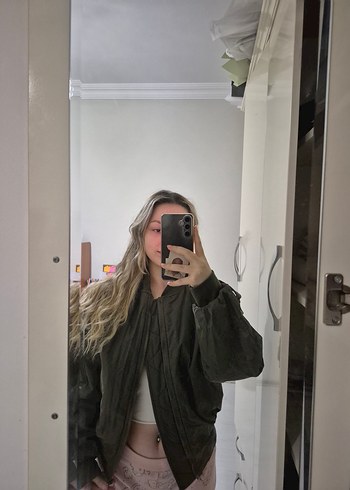 Kadın Haki Renk Fermuarlı Salaş Ceket - Görsel 2