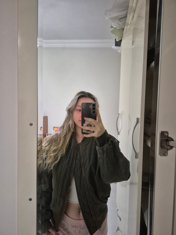 Kadın Haki Renk Fermuarlı Salaş Ceket - Görsel 2