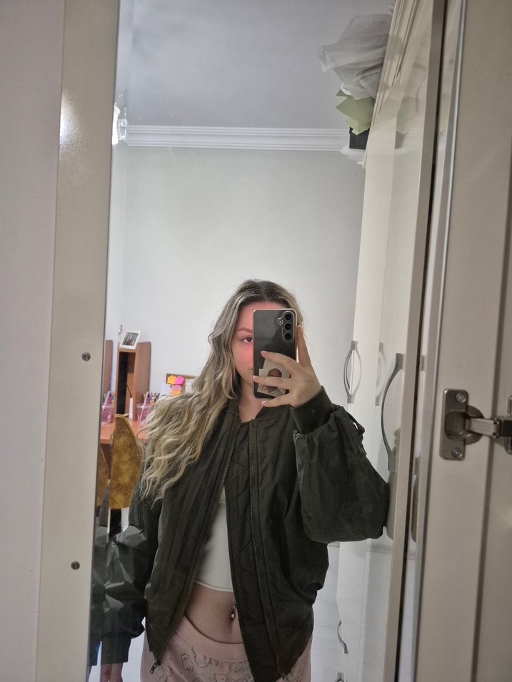 Kadın Haki Renk Fermuarlı Salaş Ceket - Görsel 3