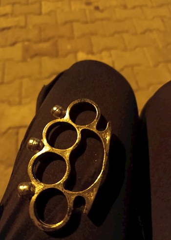 Parlak Altın Renkli Rock Punk Erkek Yüzük - Görsel 2