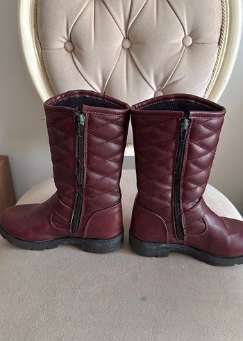 Bordo Deri Kız Çocuk Biker Bot - Görsel 2