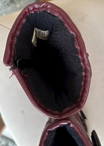 Bordo Deri Kız Çocuk Biker Bot - Görsel 3