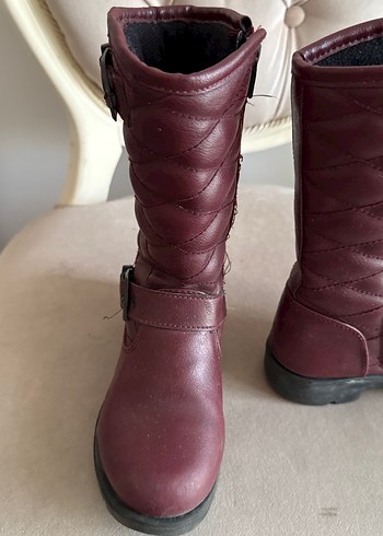 Bordo Deri Kız Çocuk Biker Bot - Görsel 4