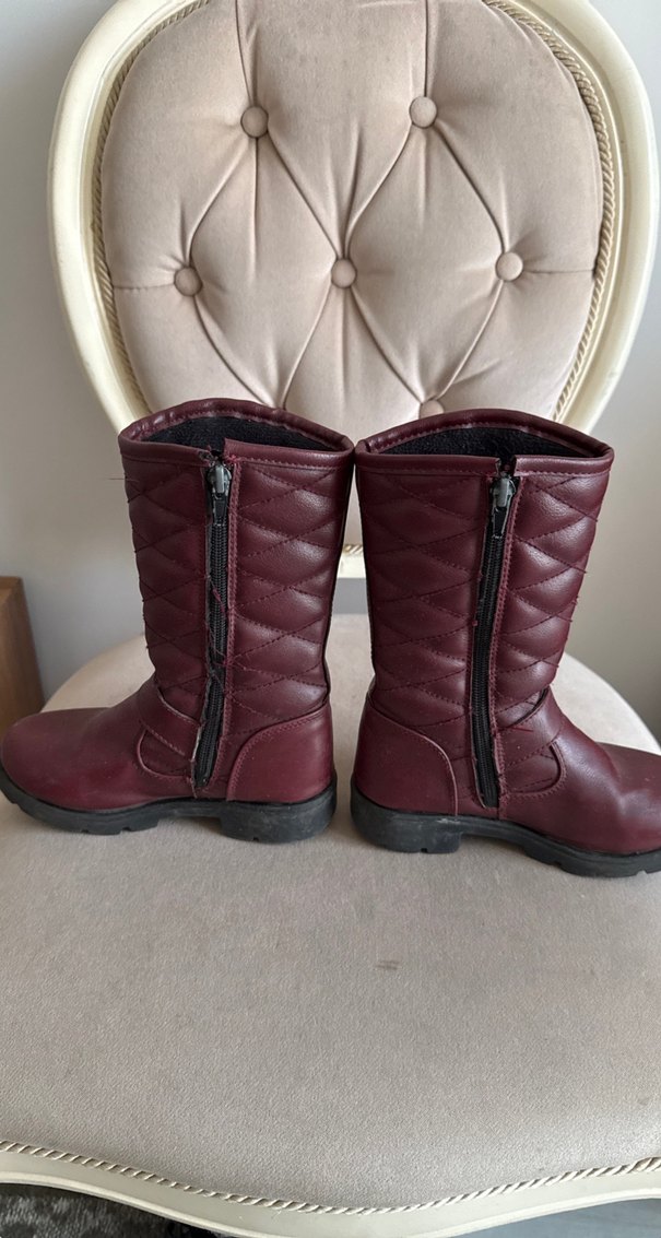 Bordo Deri Kız Çocuk Biker Bot - Görsel 2