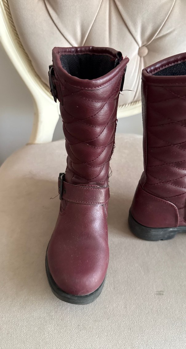 Bordo Deri Kız Çocuk Biker Bot - Görsel 4