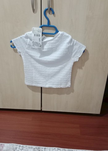 Beyaz Kız Çocuk Kısa Kollu Fiyonklu Tişört - Görsel 2