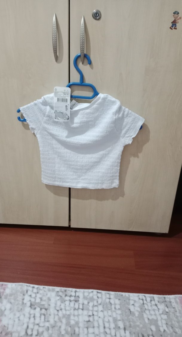 Beyaz Kız Çocuk Kısa Kollu Fiyonklu Tişört - Görsel 2