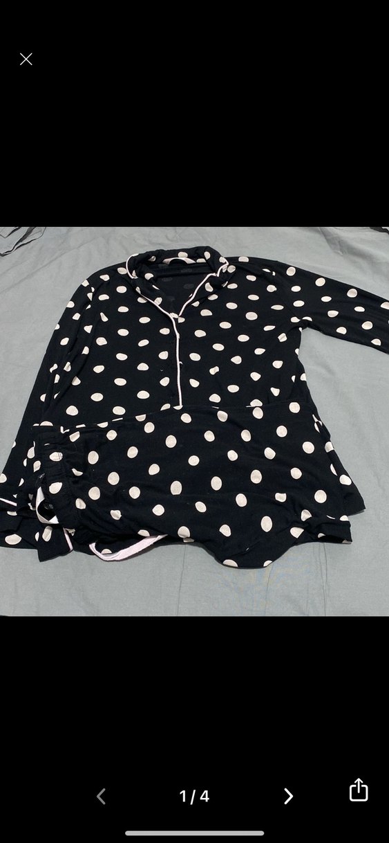 Düğmeli Siyah Puantiyeli Kadın Uyku pijama takımı - Görsel 3