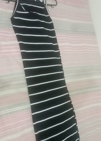 Siyah Beyaz Çizgili Mini Kadın Elbise - Görsel 4