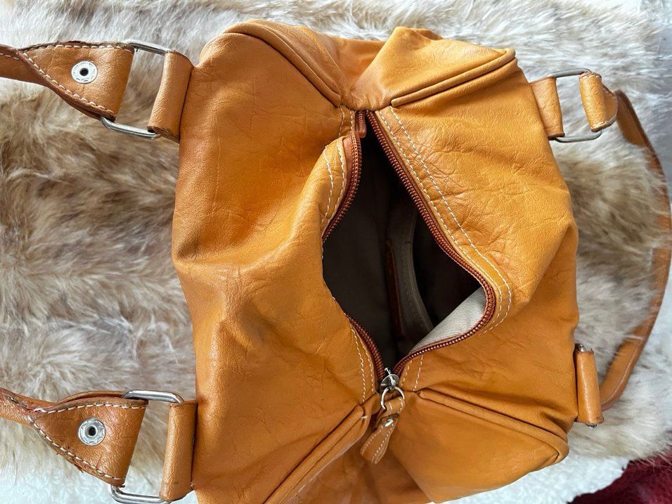 Deri Kadın Çanta, Kürk Detaylı, Bej - Görsel 2