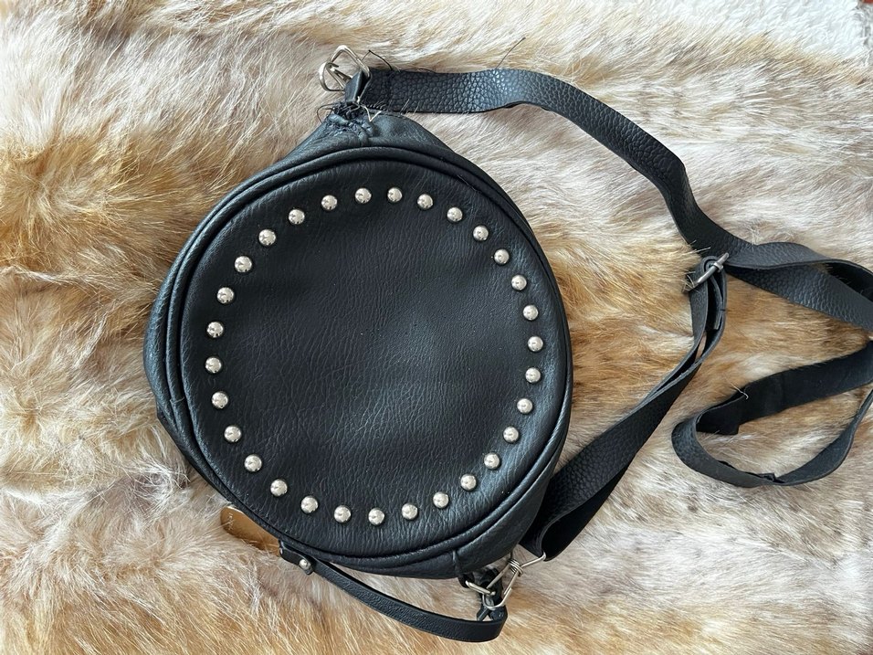 Siyah Deri Rock Punk Çanta - Görsel 2