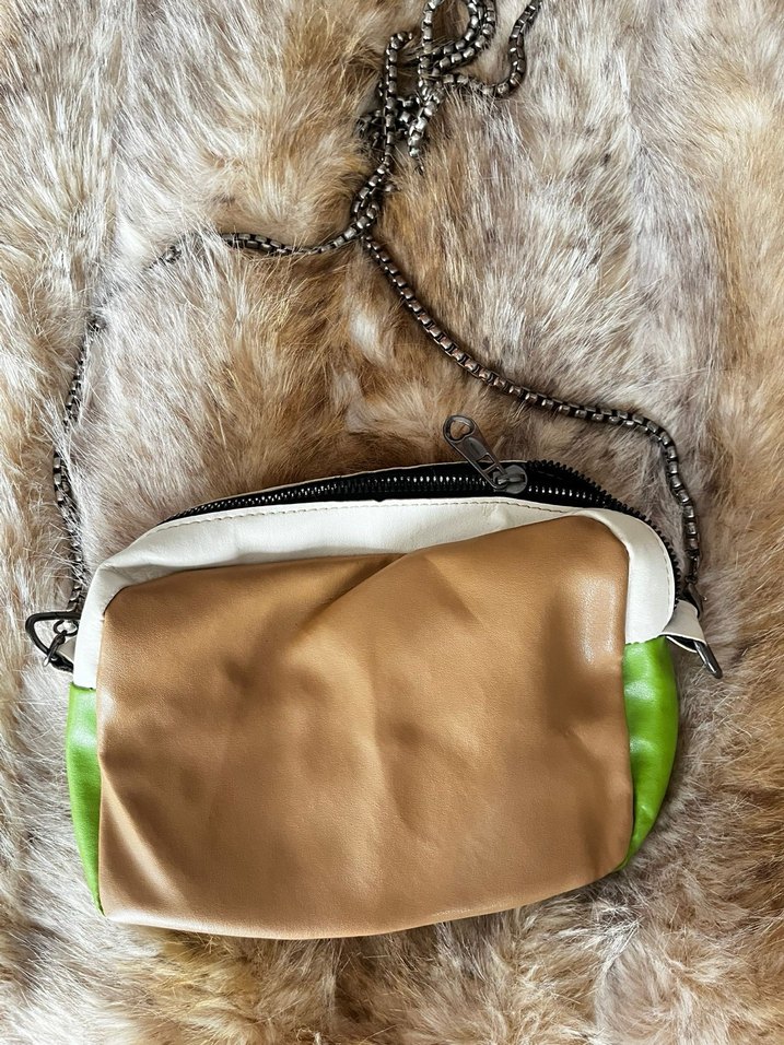 Kürk Detaylı Bej Deri Kadın Çapraz Çanta - Görsel 2