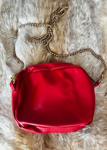 Kürk Detaylı Kırmızı Deri Kadın Çanta - Görsel 2
