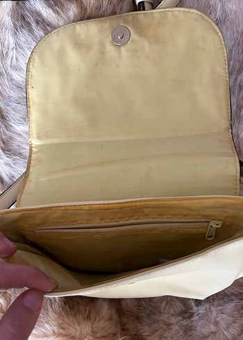 Bej Deri Kadın Çanta Kürk Detaylı - Görsel 2