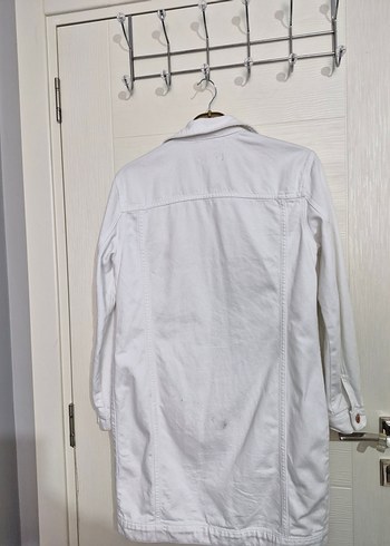 Beyaz Kadın Uzun Kot Ceket Düğmeli - Görsel 2