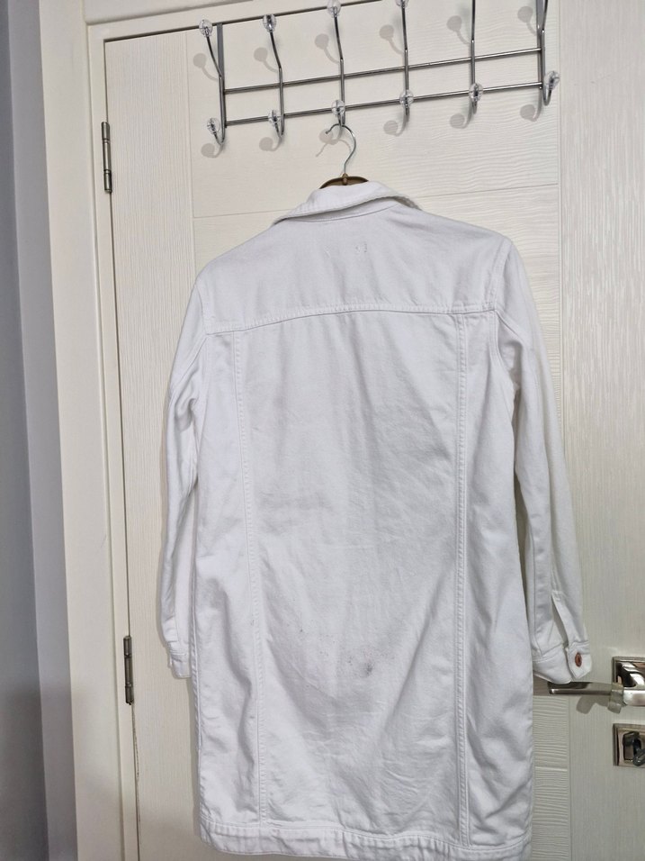 Beyaz Kadın Uzun Kot Ceket Düğmeli - Görsel 2