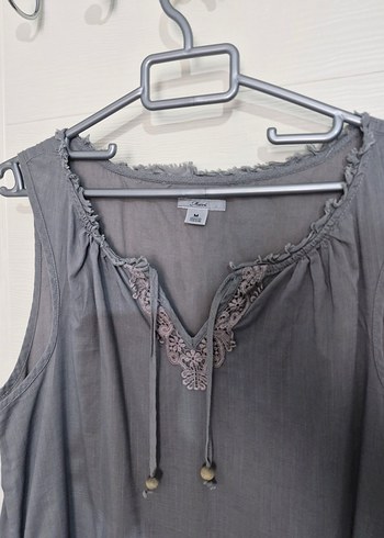 MAVİ Gri Kolsuz Midi Keten Elbise - Görsel 3