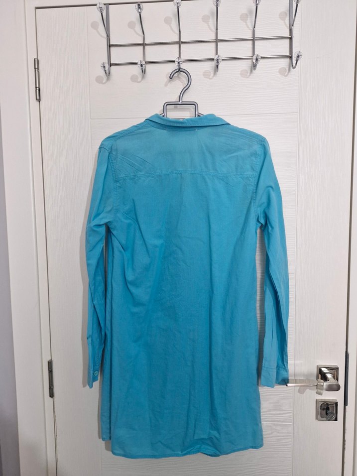 Mavi Düğmeli Uzun Kollu Pamuk Gömlek - Görsel 2