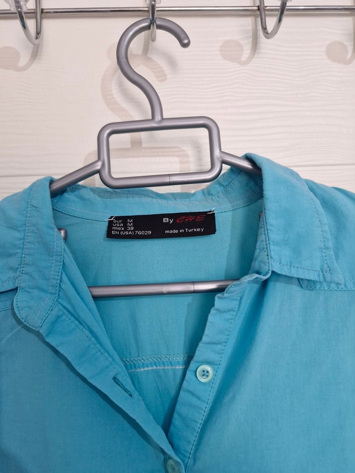 Mavi Düğmeli Uzun Kollu Pamuk Gömlek - Görsel 3