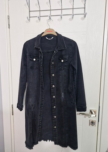 Düğmeli Siyah Uzun Kadın Ceket - Görsel 2